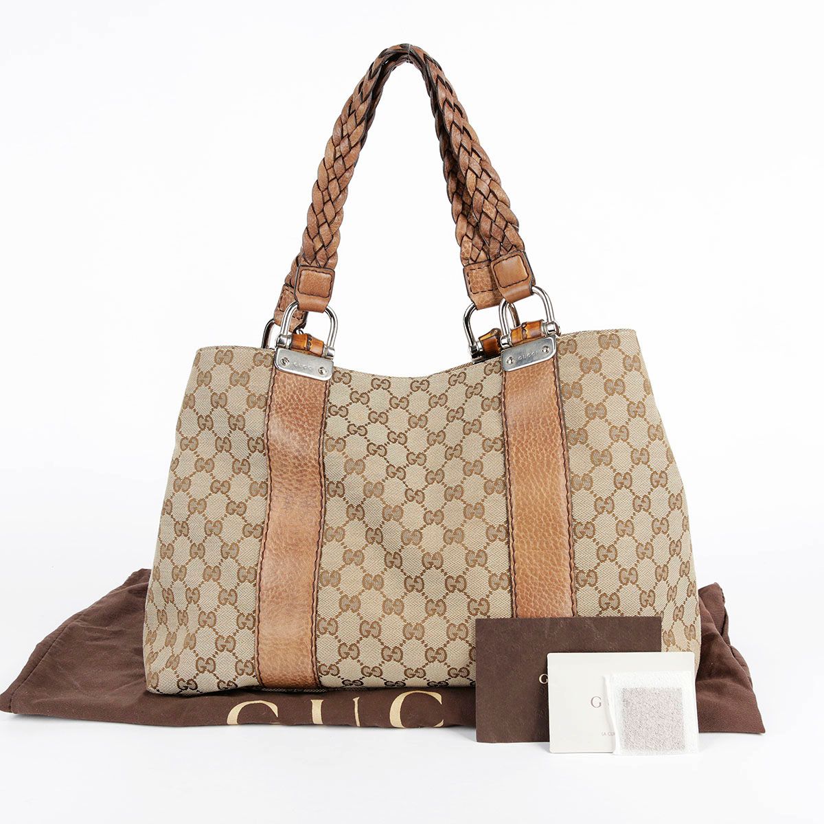 Gucci Brown Leather Trimming Bamboo Decoration Tote Bag 232947
