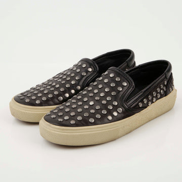 Saint Laurent Black Leather Studded Slip-On Sneakers 35 48850081