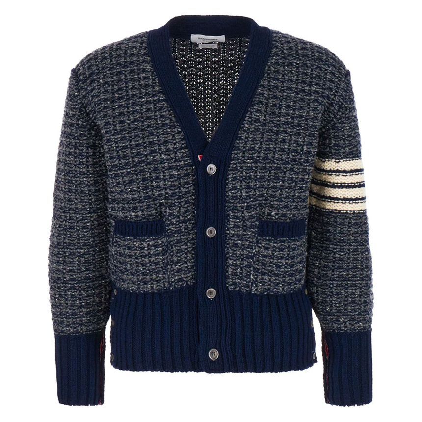 Thom Browne Bar Mohair V-Neck Cardigan Navy 75833069 – trenbe