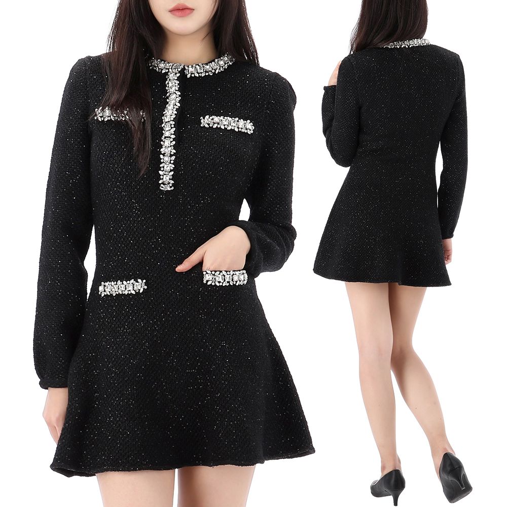 Self Portrait Black Sequin Knit Mini Dress Self-Portrait 25SS Sequin Knit  Mini Dress BLACK 123904040