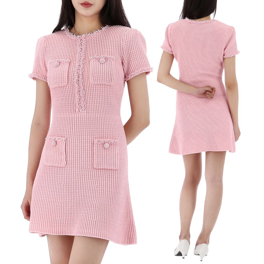 Textured Knit Mini Dress Pink - Self-Portrait main image 1
