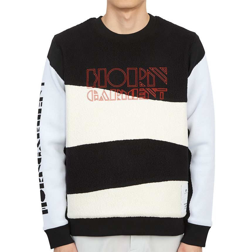 HORN GARMENT Men's Fleece Long Sleeve Sweatshirt HCM 2C AB06 BLACK