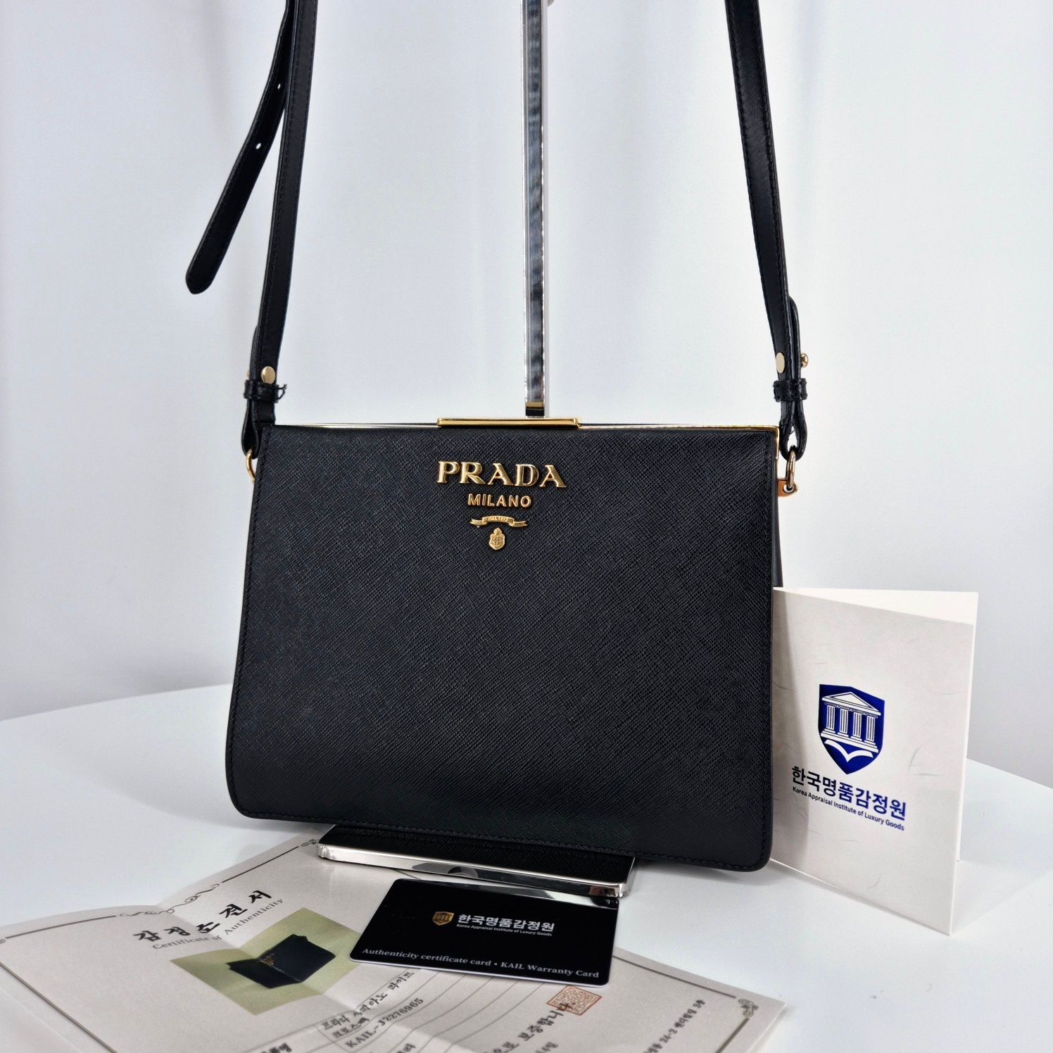 Prada Saffiano Light Frame Crossbody Bag Black 1bk046 129923060