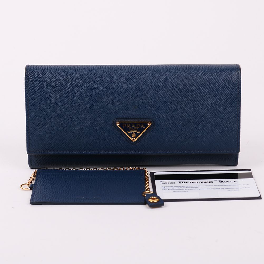 Prada Blue Saffiano Triangle Logo Long Wallet 1MH132 132810565 [P