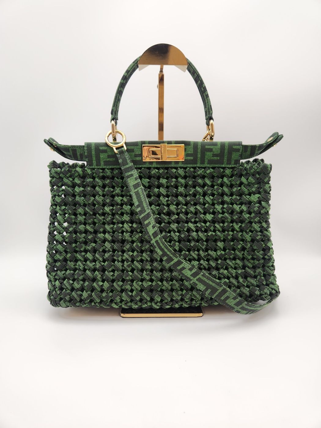 Fendi Peekaboo Shoulder Bag Fabric Green 8BN290 133046090 – trenbe