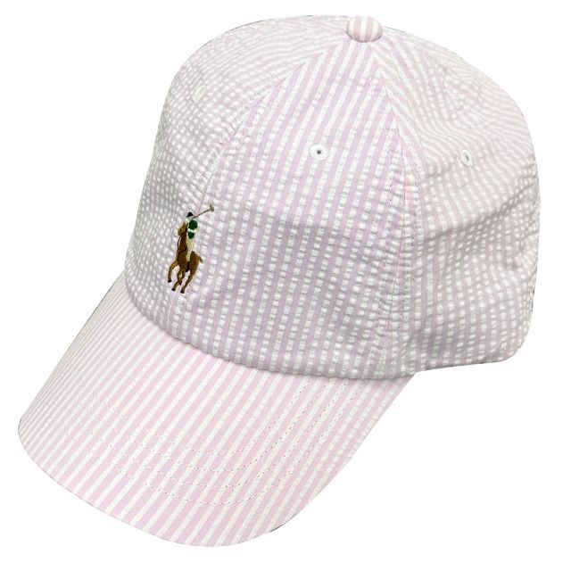 Polo Ralph Lauren Pony Embroidered Logo Stripe Baseball Cap Pink
