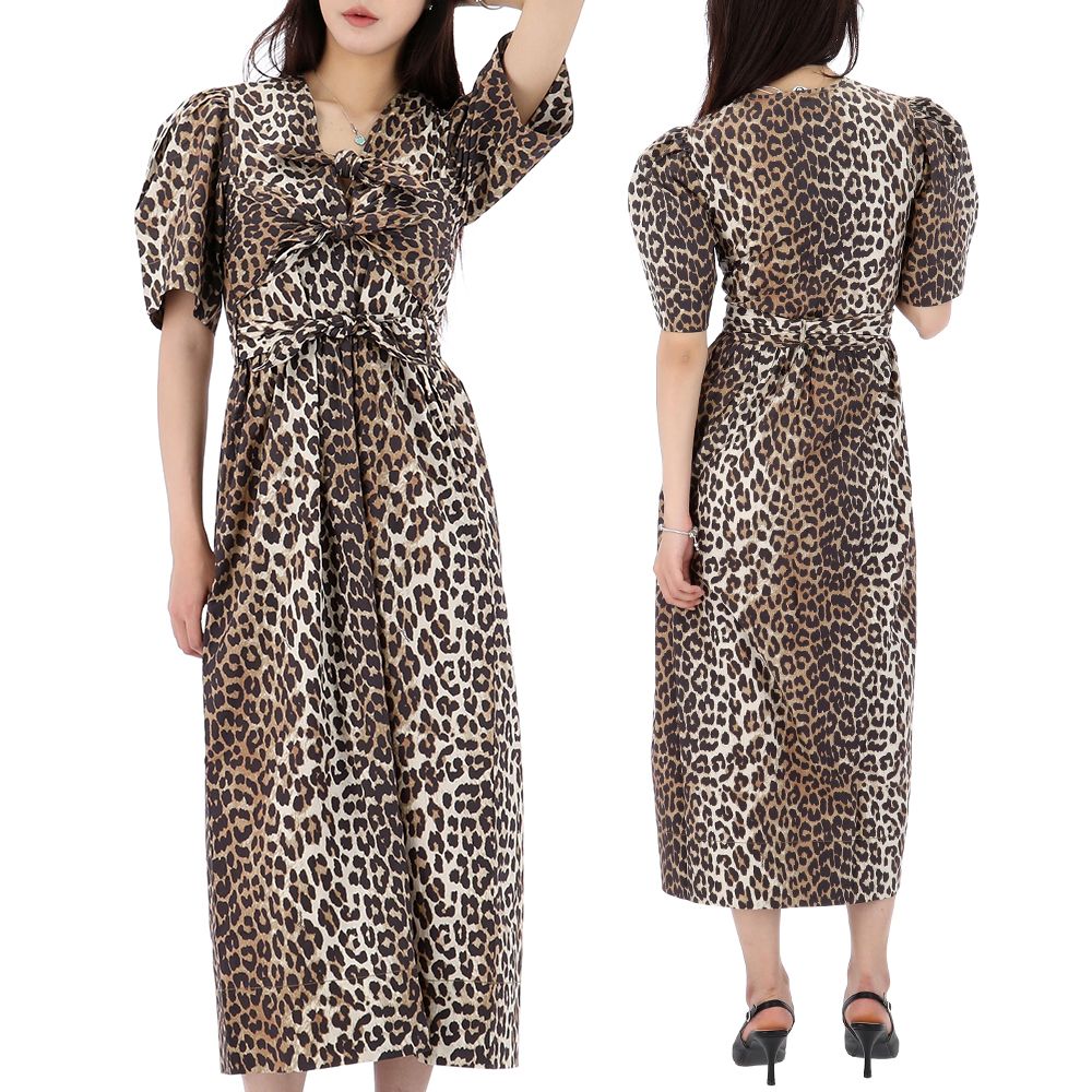Ganni Leopard Tie Strap Midi Dress 25FW W0373 943 138333187