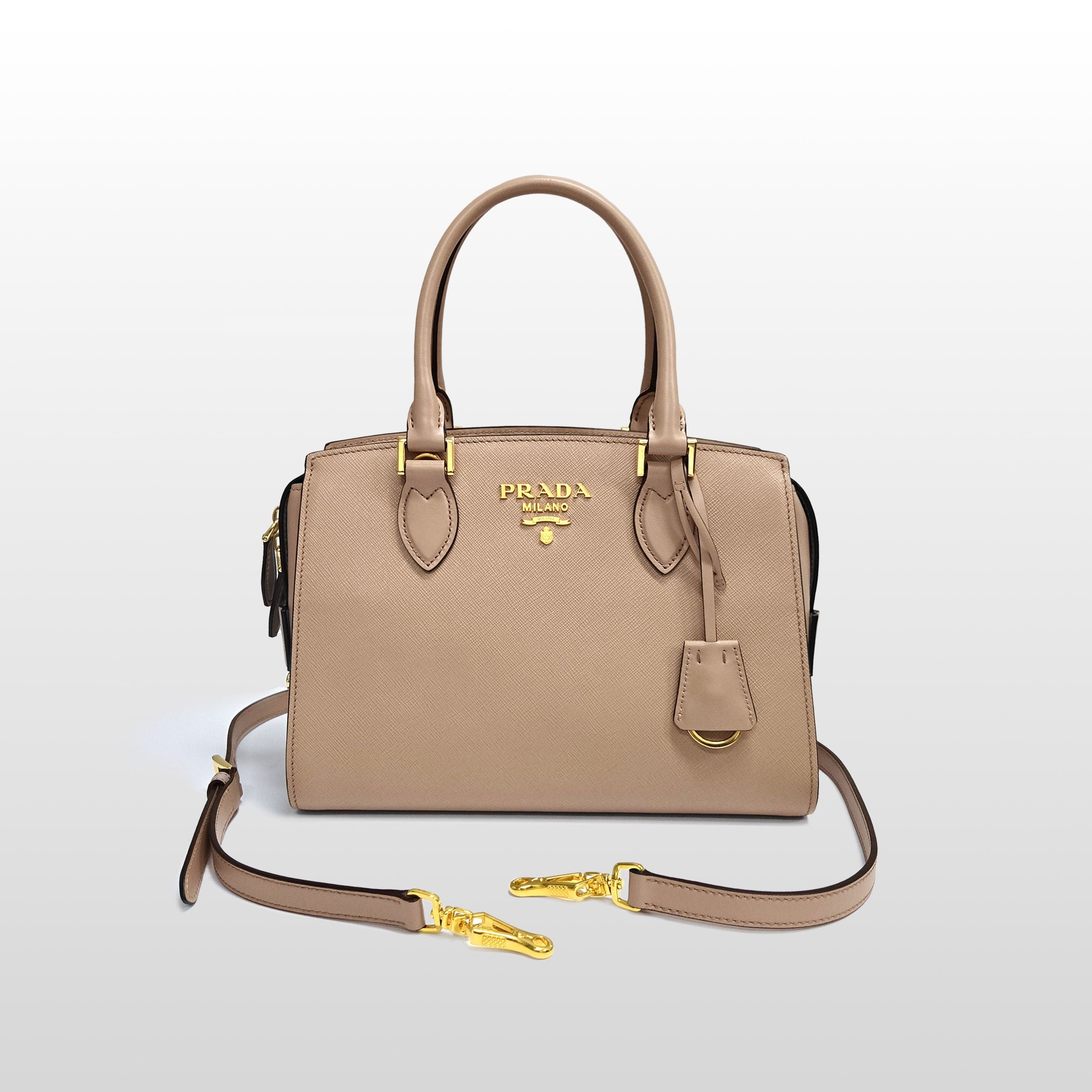 Prada Saffiano Leather Tote and Shoulder Bag Beige 1BA164