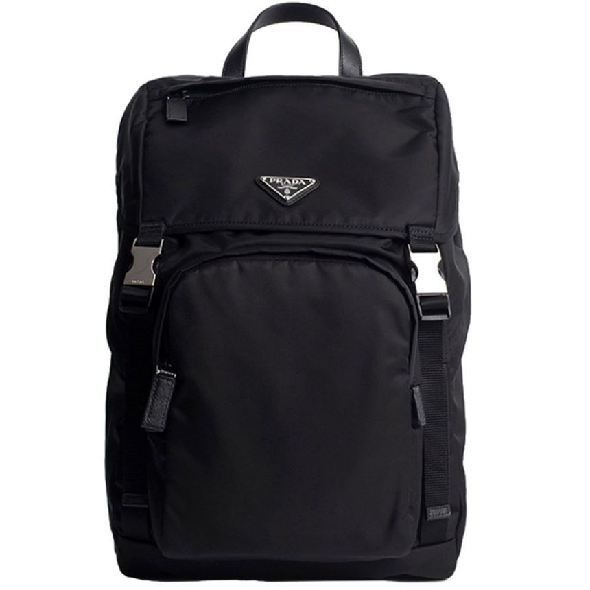 Prada Triangular Logo Tessuto Backpack Black 2VZ135 2DMG F0002
