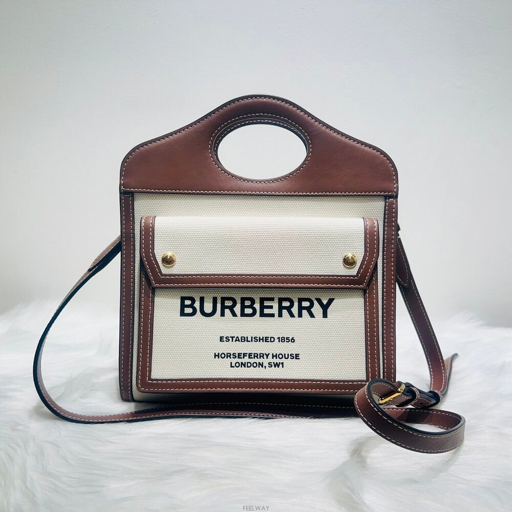 Burberry Two-Tone Canvas Leather Mini Pocket Bag Tote Bag