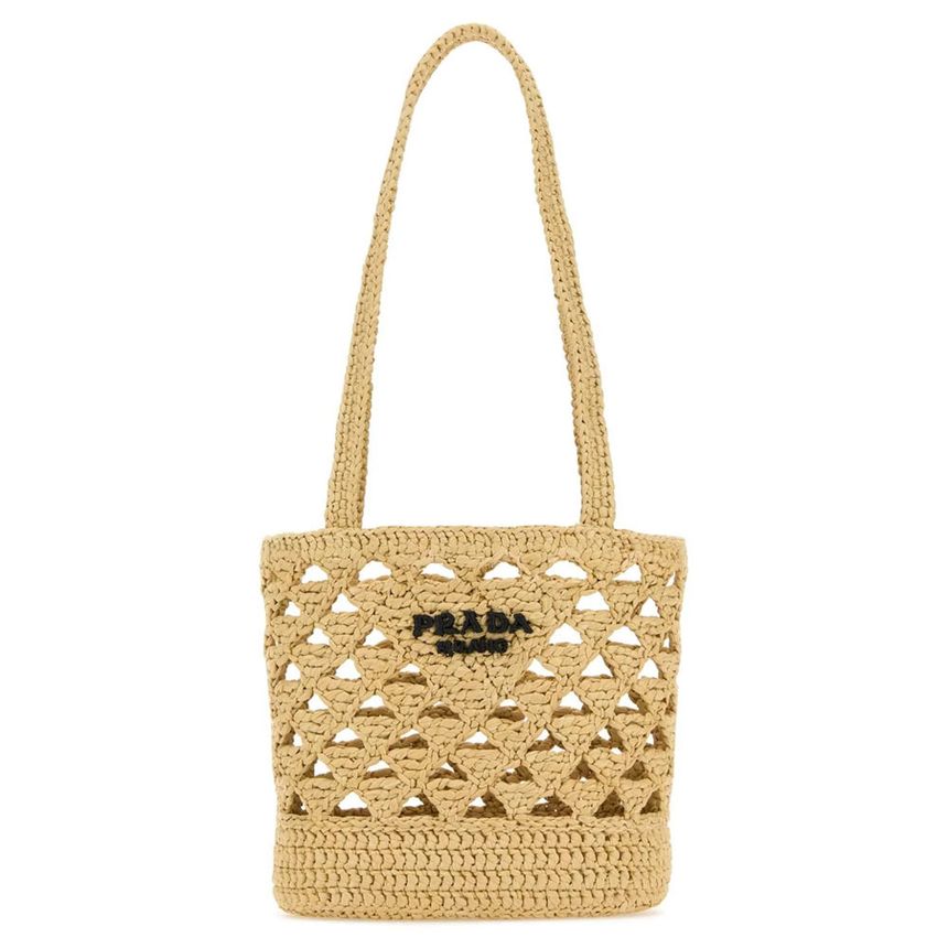 PRADA｜TOTEBAGS (1BG494 V OOO 2M2T F0018) Prada Embroidered Logo Crochet Tote Bag Natural 1BG494 2M2T