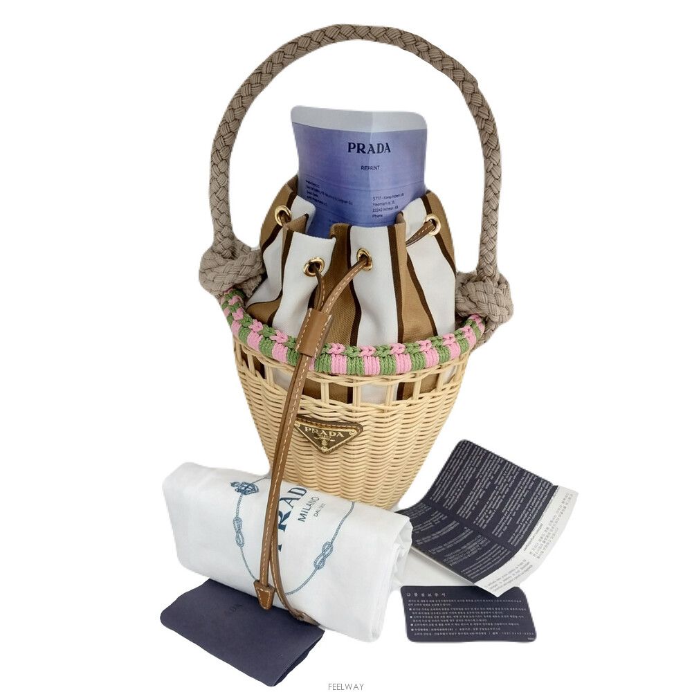 Prada Wicker Mini Rattan Bucket Bag 1BE083 144786102 – trenbe