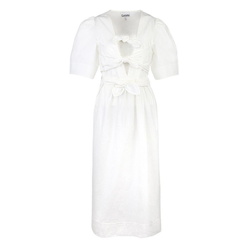 Ganni Scratch Women's Tie Strap Organic Cotton Midi Dress W0306 151  145175652 – trenbe