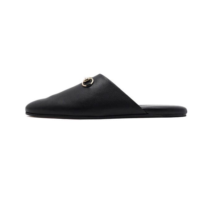 Gucci Black Leather Horsebit GG Women's Mule Slippers 849565