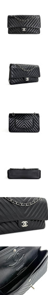 CHANEL klassische Schultertasche Medium Chevron Silber Schwarz A01112 162888457 [P]