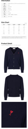 AMI Kleine Herz-Logo V-Ausschnitt Cardigan Marine 26FW 160766042 [P]