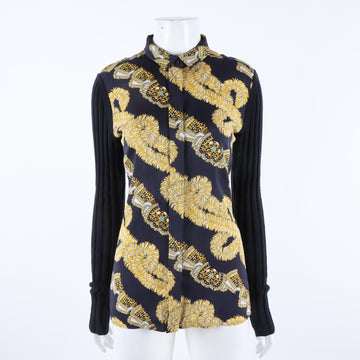 HERMES Seidene T-Shirt mit Strickbesatz 4025023