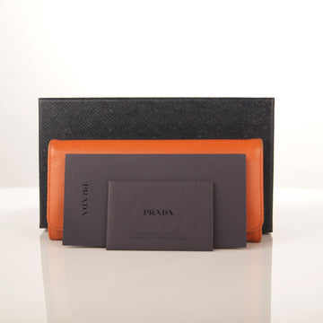 Prada Gold Logo Orange Saffiano Leather Long Wallet 1M1132 13851044