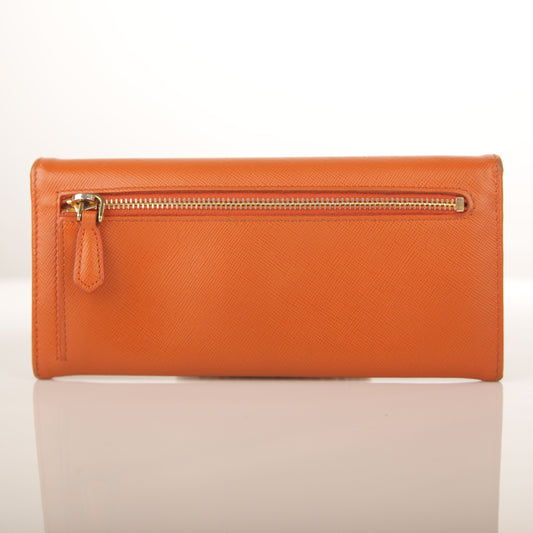 Prada Gold Logo Orange Saffiano Leather Long Wallet 1M1132 13851044