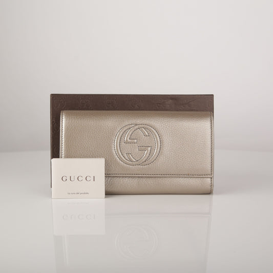Gucci Gold Metallic Leather Soho Continental Long Wallet 282414 15138115