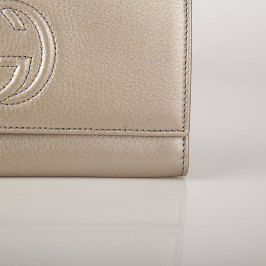 Gucci Gold Metallic Leather Soho Continental Long Wallet 282414 15138115