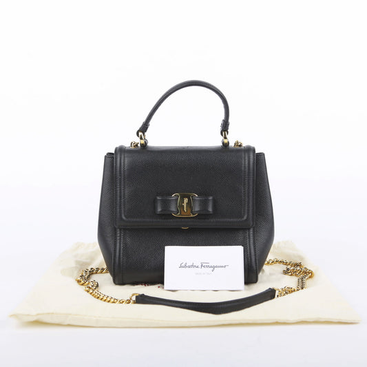 SALVATORE FERRAGAMO 21 G646 ミニ ブラック レザー キャリー トート 兼 ショルダーバッグ 16426549