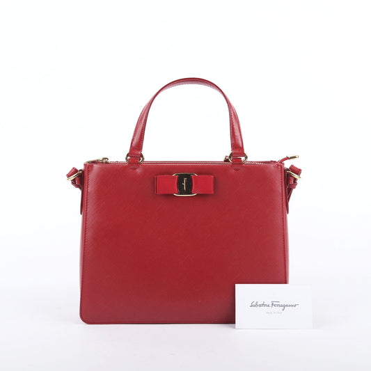 SALVATORE FERRAGAMO 21E298 レッド レザー ガンチーニ デコレーション トレイシー トート 兼 ショルダーバッグ 16048406