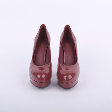 SAINT LAURENT Burgunder Lackleder Pumps mit Plateau EU37 247930 16100416