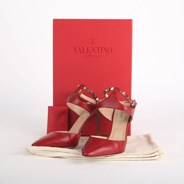 VALENTINO MW0S0C45CUS Rote Leder Rockstud Ankle-Strap-Pumps 225mm 16230286
