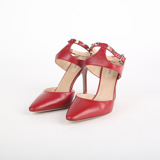 VALENTINO MW0S0C45CUS Rot Leder Rockstud Ankle Strap Pumps 225mm 16230286