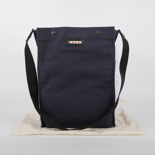 MARNI ネイビー キャンバス ロゴ ショルダーバッグ 16247179