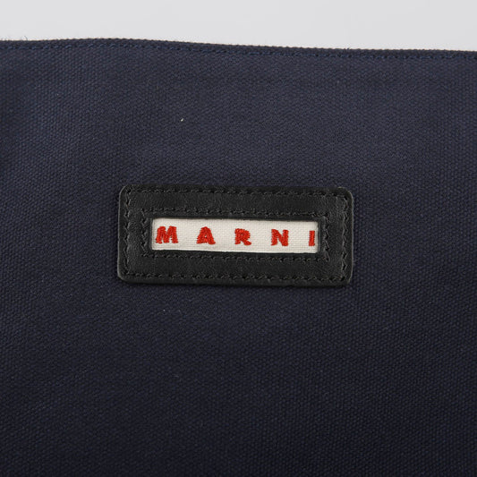 MARNI ネイビー キャンバス ロゴ ショルダーバッグ 16247179