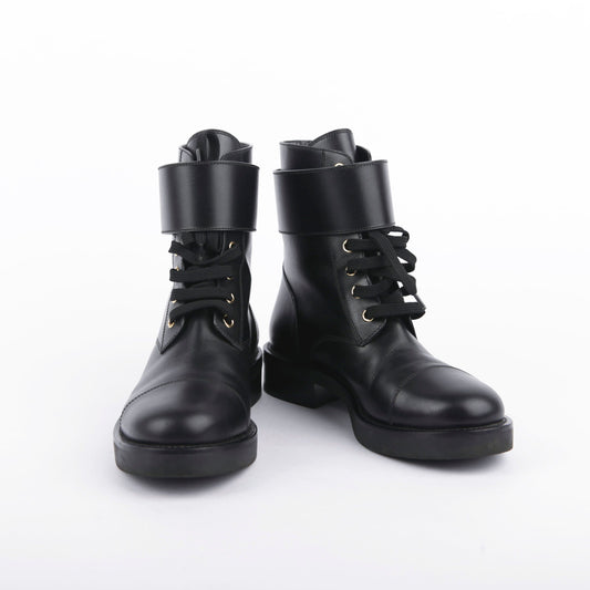 Louis Vuitton Wonderland Flat Ranger Boots Black Leather 230mm 18098709