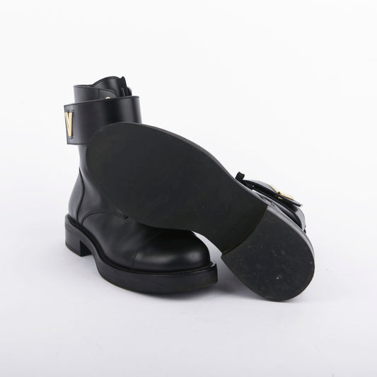 Louis Vuitton Wonderland Flat Ranger Boots Black Leather 230mm 18098709
