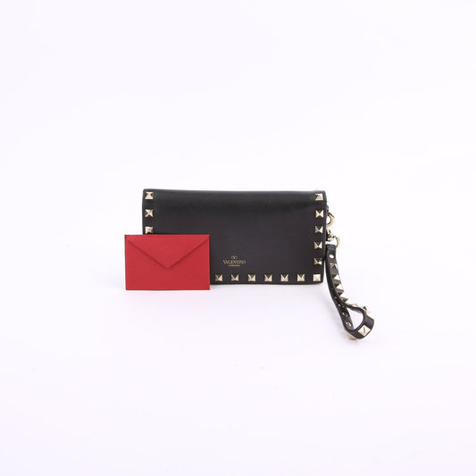 Valentino Black Leather Rockstud Clutch Wallet 12345 18501477