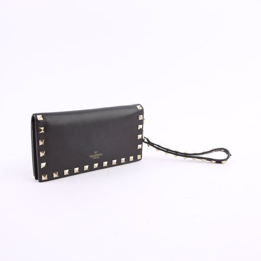 Valentino Black Leather Rockstud Clutch Wallet 12345 18501477