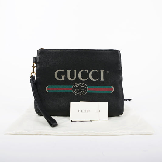 GUCCI 572770 ブラックレザー ストラップ クラッチ 18635375