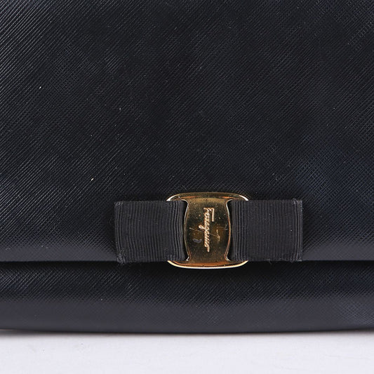 SALVATORE FERRAGAMO 22 B558 ブラック サフィアーノ レザー ジーニー チェーン クロスバッグ 19297221