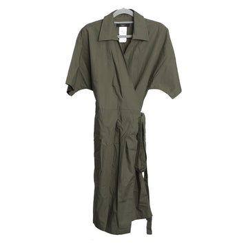MAXMARA ラップカーキコットンベルトロングワンピース 44 24074436