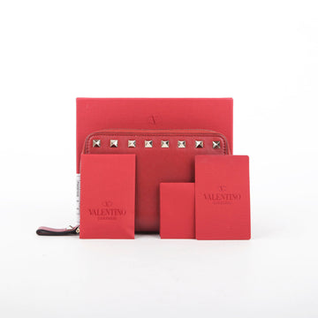 Valentino Red Leather Rockstud Zippy Wallet 79BOL 24320282