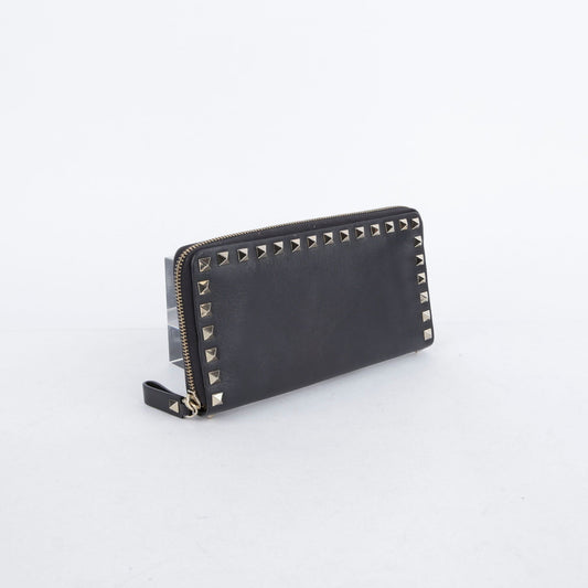 Valentino Black Leather Rockstud Gippy Long Wallet IW2P0079 24582065