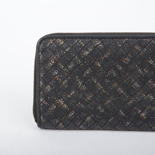 Bottega Veneta Black Leather Intrecciato Painted Zip Around Wallet 12345 26034443