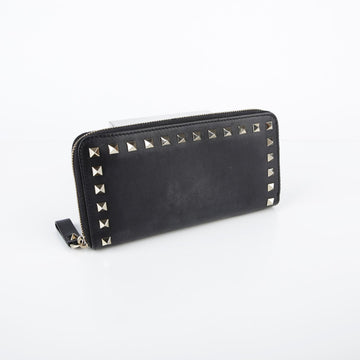 Valentino Black Leather Rockstud Long Wallet 26097362