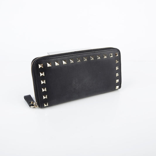 Valentino Black Leather Rockstud Long Wallet 26097362