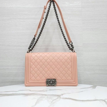 CHANEL Boy Medium Flap Bag Lambskin Pink Silver 10167 163155910 [P]