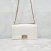 CHANEL Boy Bag Medium Chevron Caviar White Gold 9069 163156008 [P]