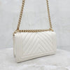CHANEL Boy Bag Medium Chevron Caviar White Gold 9069 163156008 [P]