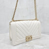 CHANEL Boy Bag Medium Chevron Caviar White Gold 9069 163156008 [P]