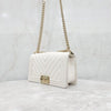 CHANEL Boy Bag Medium Chevron Caviar White Gold 9069 163156008 [P]