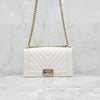 CHANEL Boy Bag Medium Chevron Caviar White Gold 9069 163156008 [P]